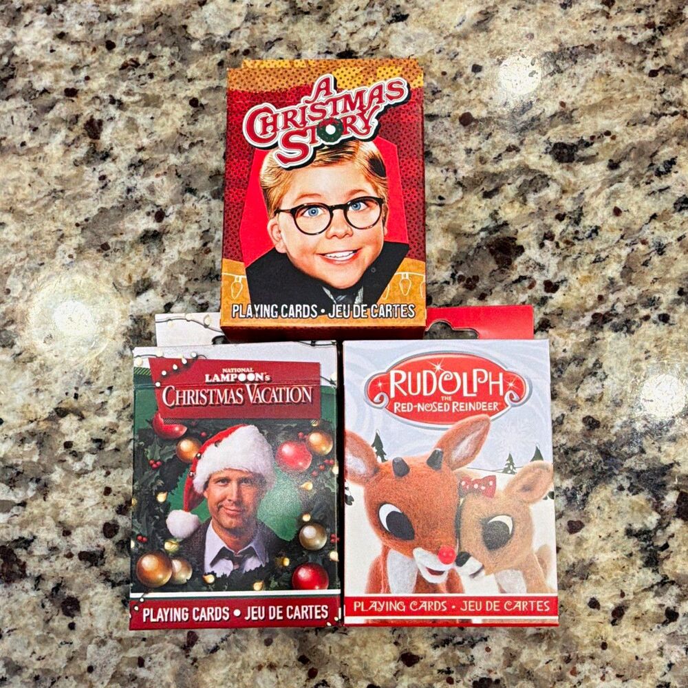 3 Christmas Playing Cards Set A Christmas Story Christmas Vacation Rudolph NEW